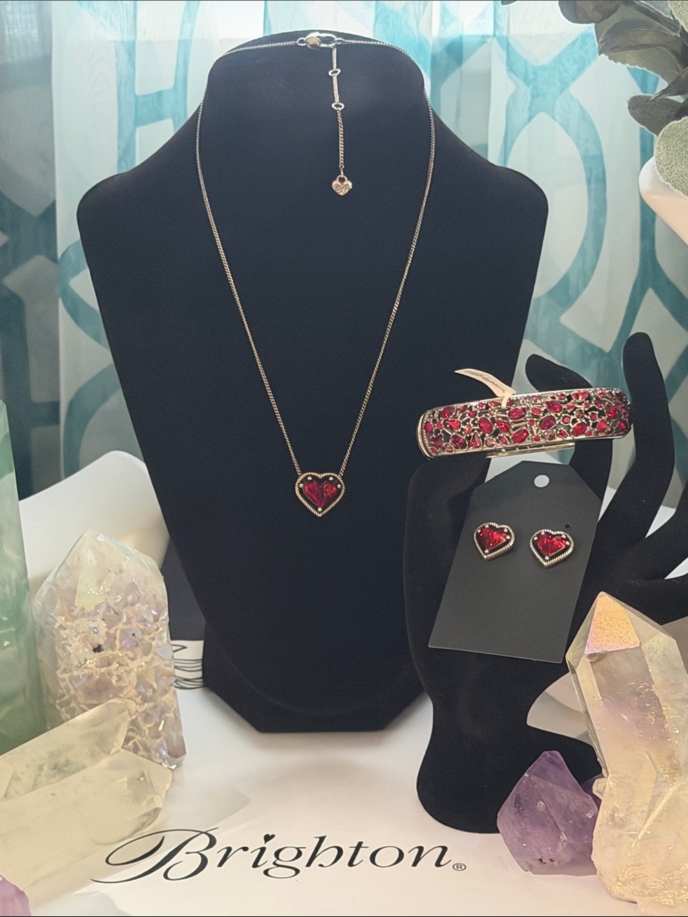 🌹♥️SET! SUPER RARE BRIGHTON ‘One Love’ RED SWAROVSKI CRYSTAL SLVR VTG+! - Picture 4 of 17